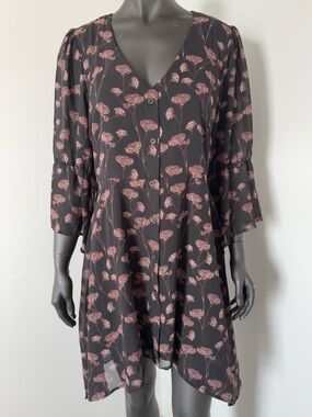 151. Disturbia V-Neck Floral Button Front Tunic Dress - Floral Print